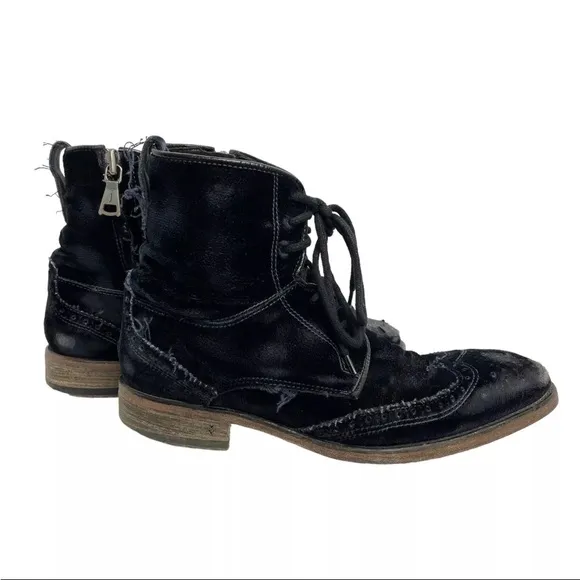 John Varvatos Fleetwood Black Velvet Wingtip Boots Mens Size 7 Distressed Italy