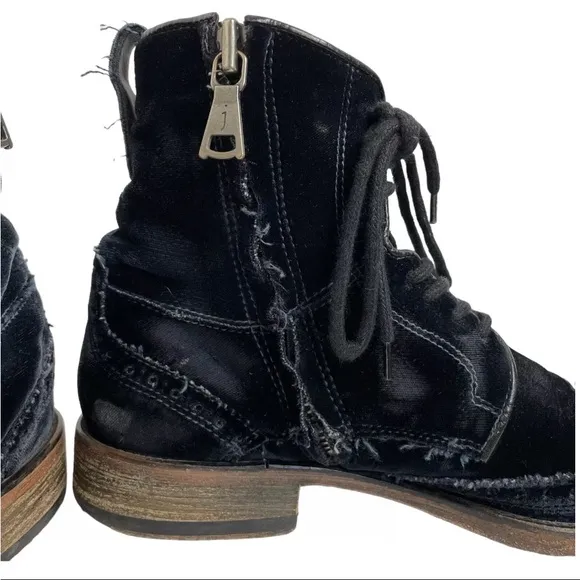 John Varvatos Fleetwood Black Velvet Wingtip Boots Mens Size 7 Distressed Italy
