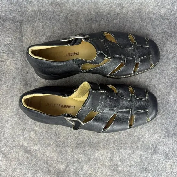 Johnston‎ &amp; Murphy Black Fisherman Sheepskin Mens Leather Sandals Size 9