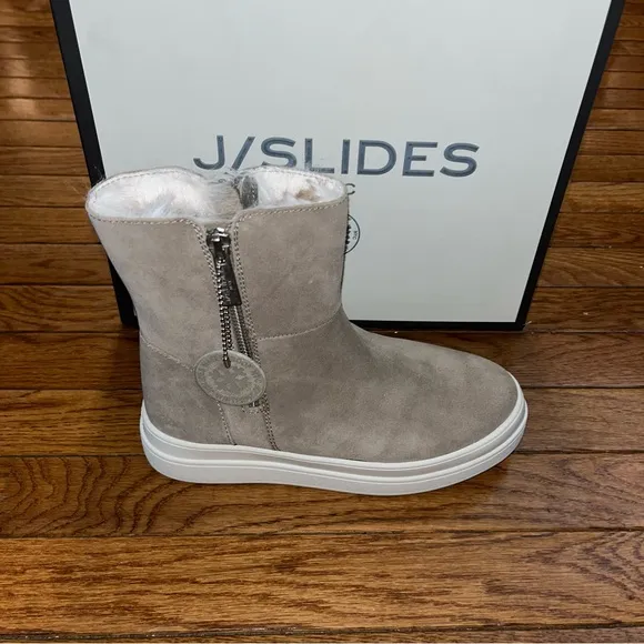 J/Slides NYC Tristan Cozy Lining Suede Sneaker Booties Taupe Women’s Size 5.5