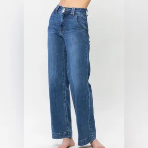Judy Blue Clementine High Rise Double Button Wide LegJeans Sz 15/32