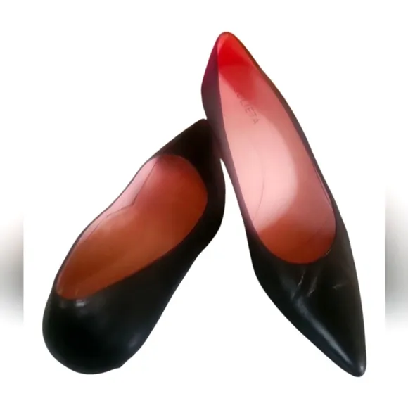 Julieta Barcelona Agnes Classic Black Leather Pumps Made In Spain Size 8