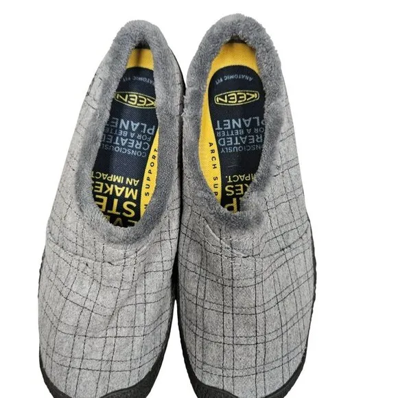 Keen Womens Slip-On Slippers 39.5 US 9 Gray Fleece Lining Comfort Indoor Shoes