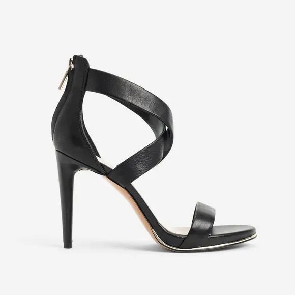 Kenneth Cole Leather Black Strappy Stiletto Heels gold platform,zipper Womens 7M
