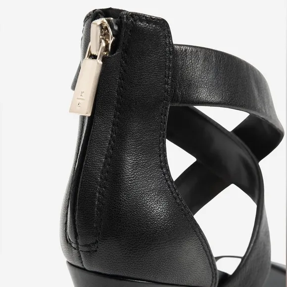 Kenneth Cole Leather Black Strappy Stiletto Heels gold platform,zipper Womens 7M