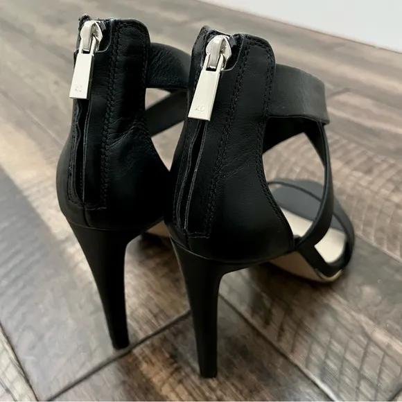 Kenneth Cole Leather Black Strappy Stiletto Heels gold platform,zipper Womens 7M