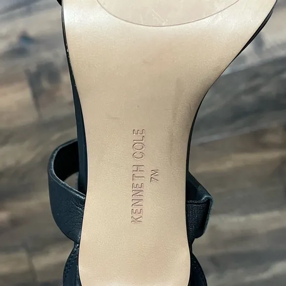 Kenneth Cole Leather Black Strappy Stiletto Heels gold platform,zipper Womens 7M