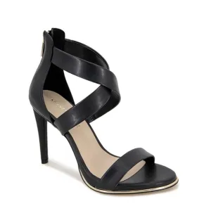 Kenneth Cole Leather Black Strappy Stiletto Heels gold platform,zipper Womens 7M
