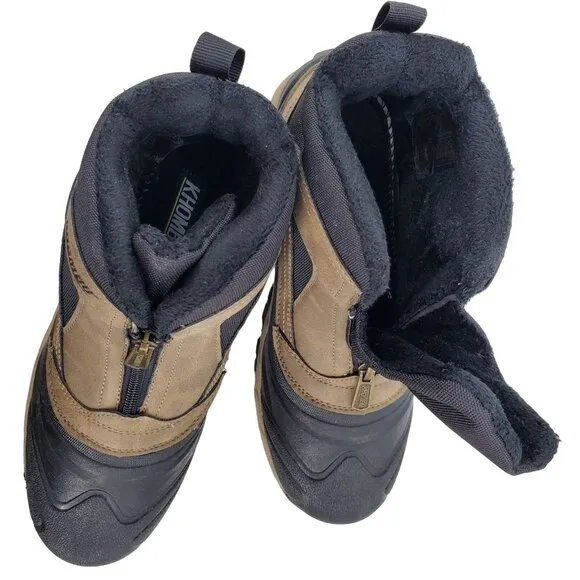 KHOMBU Boots Men's 9 Outdoor Waterproof Rugged Slip-on Winter Snow Shoes Brown