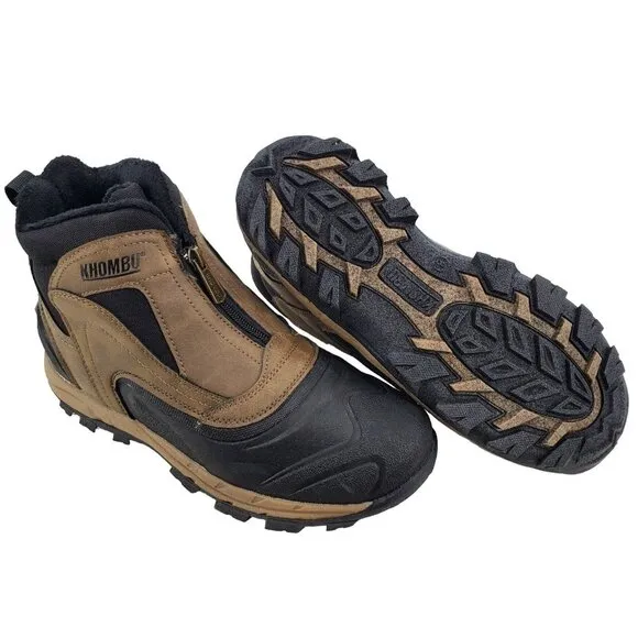 KHOMBU Boots Men's 9 Outdoor Waterproof Rugged Slip-on Winter Snow Shoes Brown