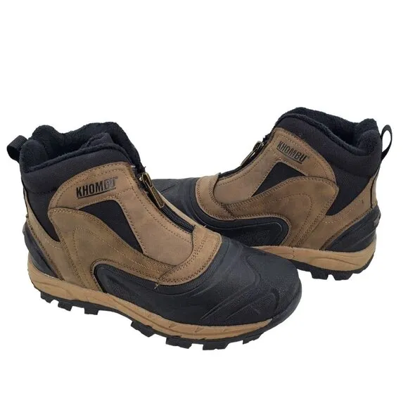 KHOMBU Boots Men's 9 Outdoor Waterproof Rugged Slip-on Winter Snow Shoes Brown