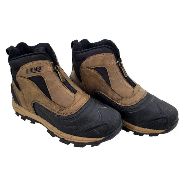 KHOMBU Boots Men's 9 Outdoor Waterproof Rugged Slip-on Winter Snow Shoes Brown