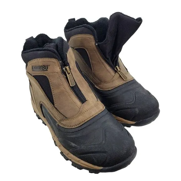 KHOMBU Boots Men's 9 Outdoor Waterproof Rugged Slip-on Winter Snow Shoes Brown