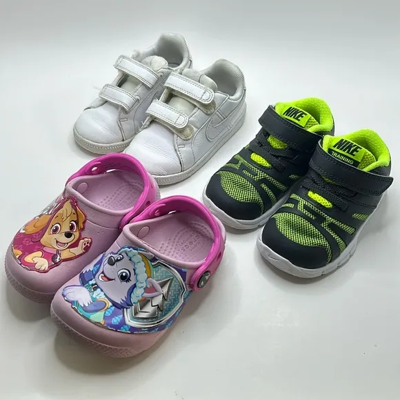 Kids shoe lot size 6c crocs, nike paw patrol pink