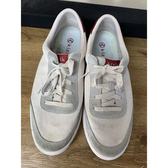 Kizik Prague Shoes Men 11.5 Woman 13 Wide Creme Brulee Canvas Handsfree READ