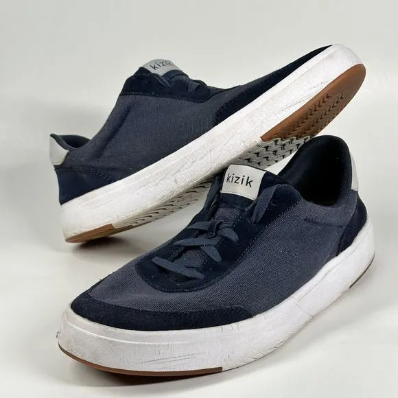 Kizik The Prague Navy Blue Canvas Suede Sneakers Shoes Mens 13 Wide W 14.5 Wide