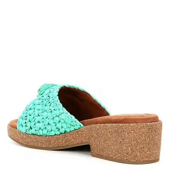 Kurt Geiger London Women’s 37 Eagle Green Crochet Cork Slide Sandals