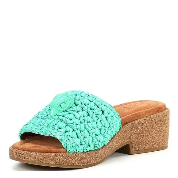 Kurt Geiger London Women’s 9.5 Eagle Green Crochet Cork Slide Sandals