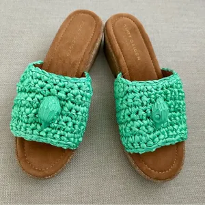 Kurt Geiger London Women’s 9.5 Eagle Green Crochet Cork Slide Sandals