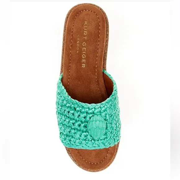 Kurt Geiger London Women’s 9.5 Eagle Green Crochet Cork Slide Sandals