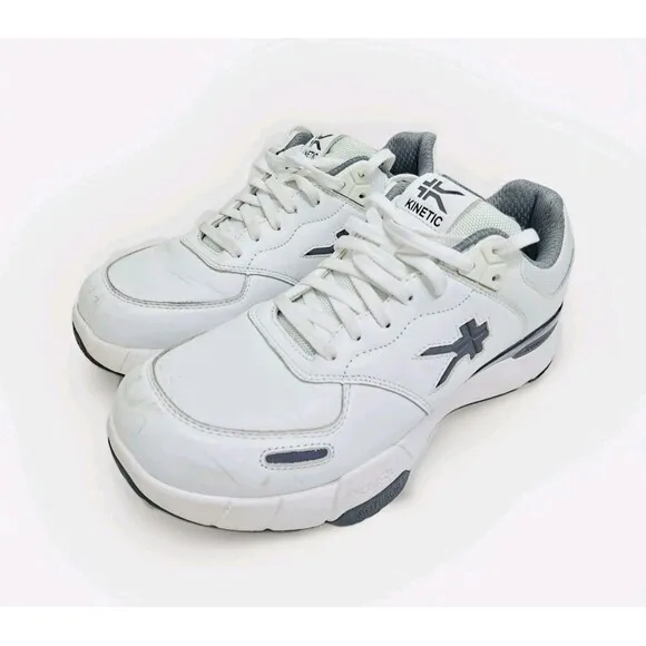 Kuru Shoes Mens 9 Medium Kinetic 2 Anti Slip Walking Sneakers White Leather Low