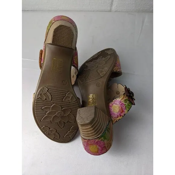 L’Artiste D-Cade Leather Sandals Size 37 6 - 6.5 Floral Design New without box