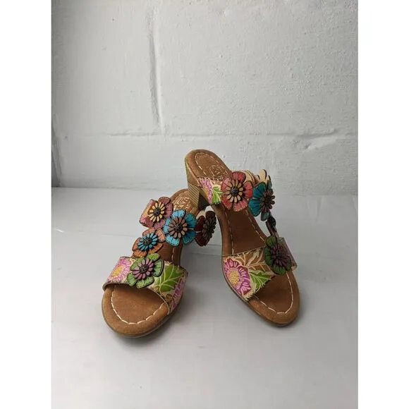 L’Artiste D-Cade Leather Sandals Size 37 6 - 6.5 Floral Design New without box