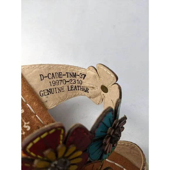 L’Artiste D-Cade Leather Sandals Size 37 6 - 6.5 Floral Design New without box
