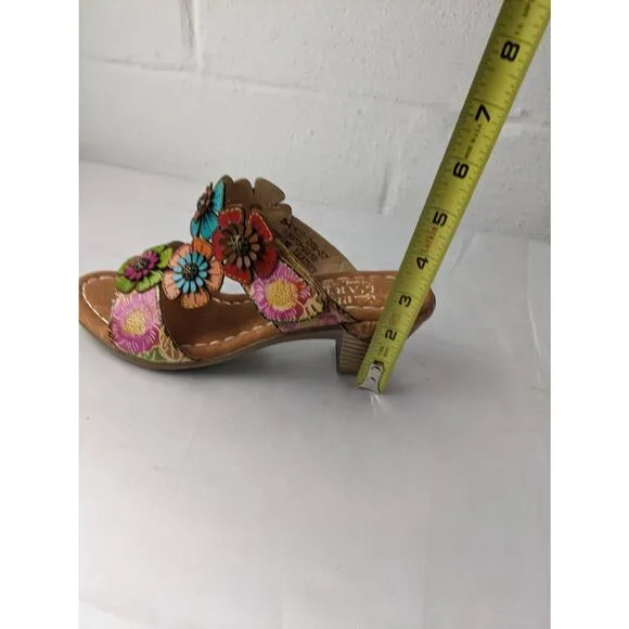 L’Artiste D-Cade Leather Sandals Size 37 6 - 6.5 Floral Design New without box