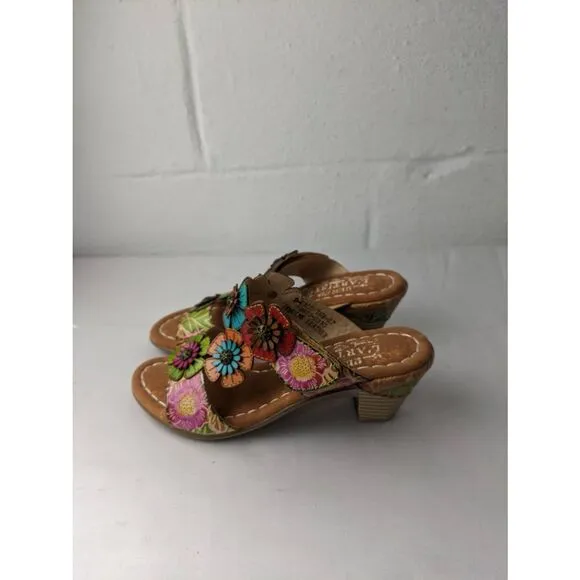 L’Artiste D-Cade Leather Sandals Size 37 6 - 6.5 Floral Design New without box