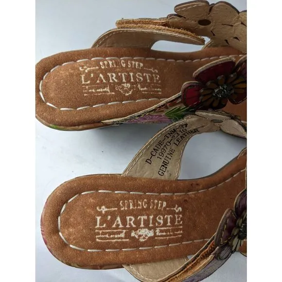 L’Artiste D-Cade Leather Sandals Size 37 6 - 6.5 Floral Design New without box
