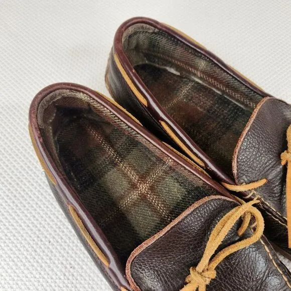 LL Bean Pebble Leather Moccasin Slip-On Loafer Driving Shoes Mens 13 Brown
