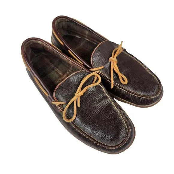 LL Bean Pebble Leather Moccasin Slip-On Loafer Driving Shoes Mens 13 Brown