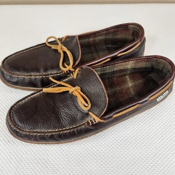 LL Bean Pebble Leather Moccasin Slip-On Loafer Driving Shoes Mens 13 Brown