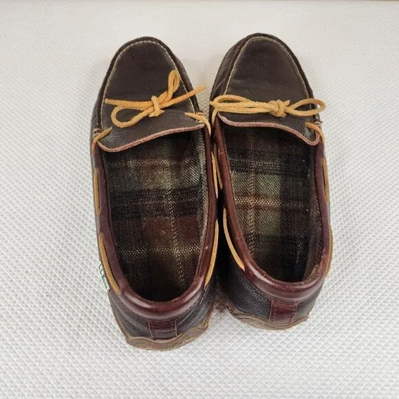 LL Bean Pebble Leather Moccasin Slip-On Loafer Driving Shoes Mens 13 Brown
