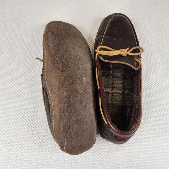 LL Bean Pebble Leather Moccasin Slip-On Loafer Driving Shoes Mens 13 Brown