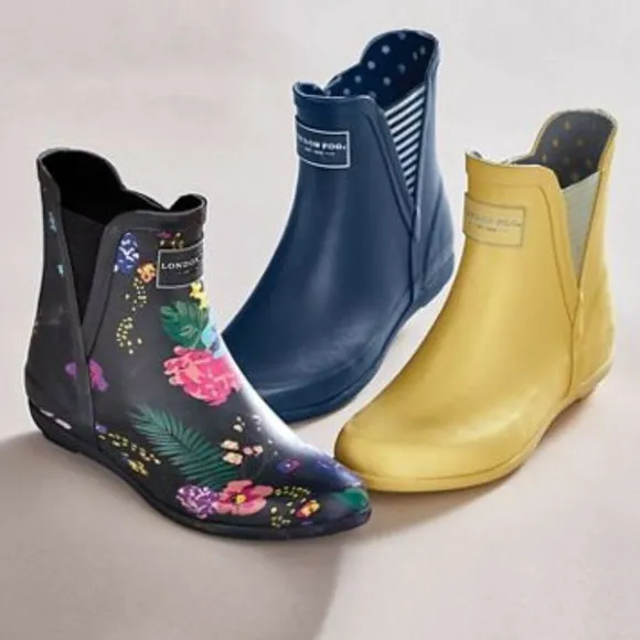 London Fog Piccadilly Women's Rain Boots Floral Black Bootie Sz 7 M