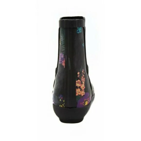 London Fog Piccadilly Women's Rain Boots Floral Black Bootie Sz 7 M