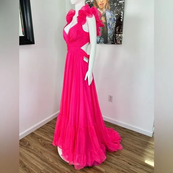 Mac Duggal Ruffle Shoulder Lace Up Gown Size 12
