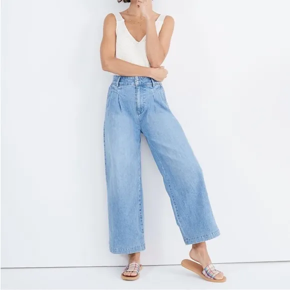 Madewell Pleated Wide Leg High Waisted Crop Jeans Size 8