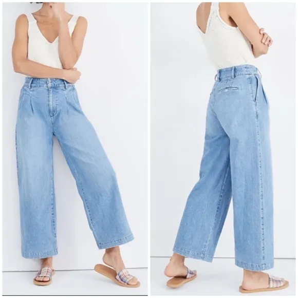 Madewell Pleated Wide Leg High Waisted Crop Jeans Size 8