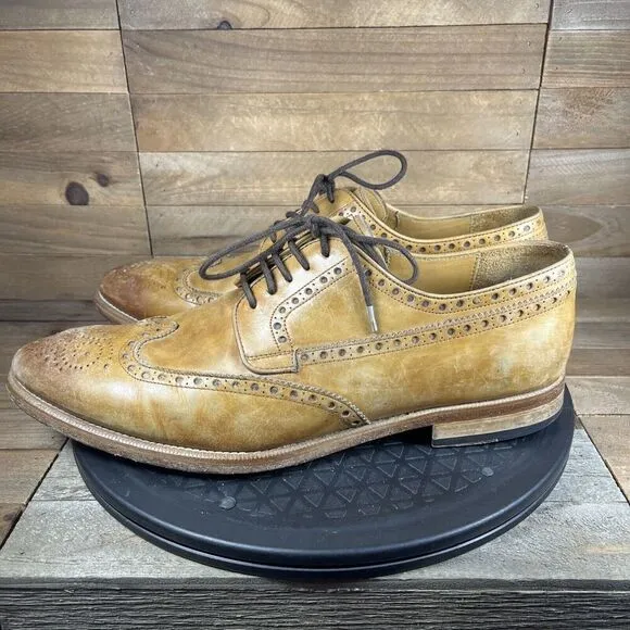 Magnanni Roda Oxford Shoes Mens 9.5M Brown Tan Leather Distressed Wingtip Brogue