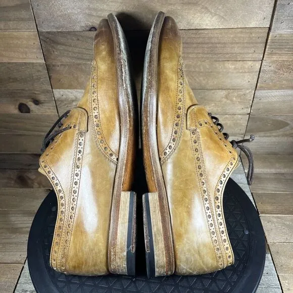 Magnanni Roda Oxford Shoes Mens 9.5M Brown Tan Leather Distressed Wingtip Brogue