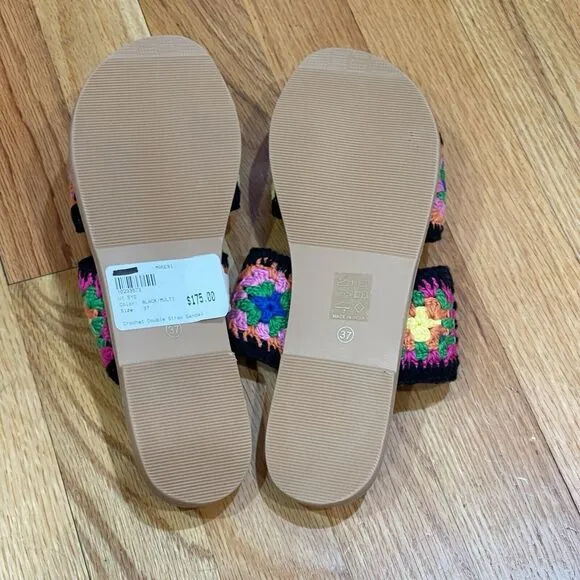 Manebi Evereve Boho Crochet Double Strap Sandals Womens Size 37 US 7 NEW NO BOX