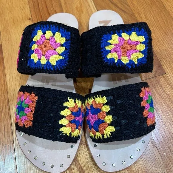 Manebi Evereve Boho Crochet Double Strap Sandals Womens Size 37 US 7 NEW NO BOX