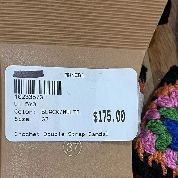 Manebi Evereve Boho Crochet Double Strap Sandals Womens Size 37 US 7 NEW NO BOX