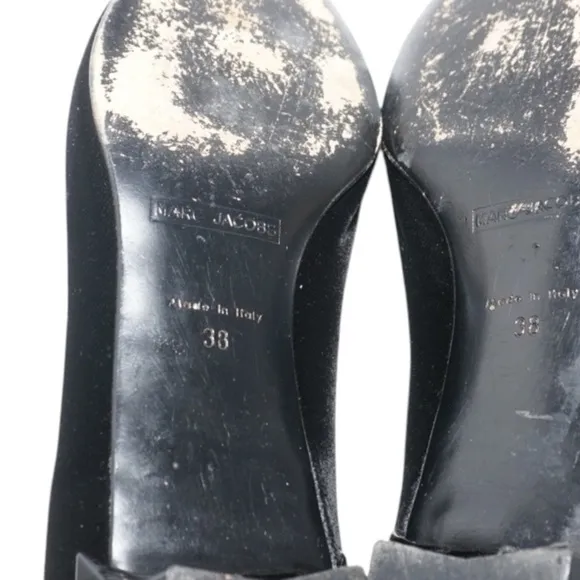 Marc Jacobs Black Velvet &amp; Patent Leather Bow Kitten Heels, Size 38