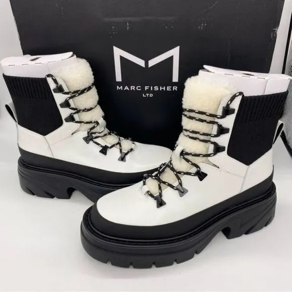 Marc Fisher Izuma Lugsole Leather Boots Winter White Size 6 New