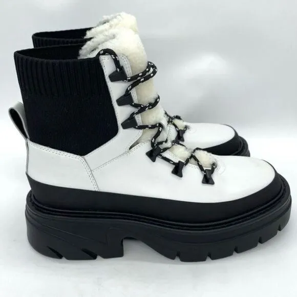 Marc Fisher Izuma Lugsole Leather Boots Winter White Size 6 New
