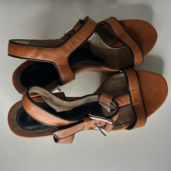 MARNI T-Strap Platform Heeled Sandals Brown/Black Leather Women’s Size 38